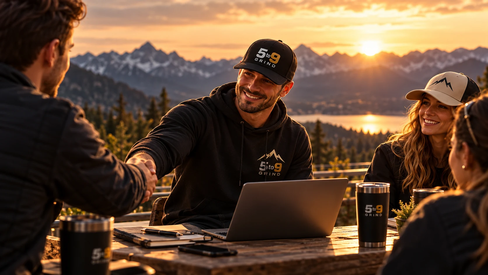 Entrepreneur greeting a potential customer in an outdoor business meeting